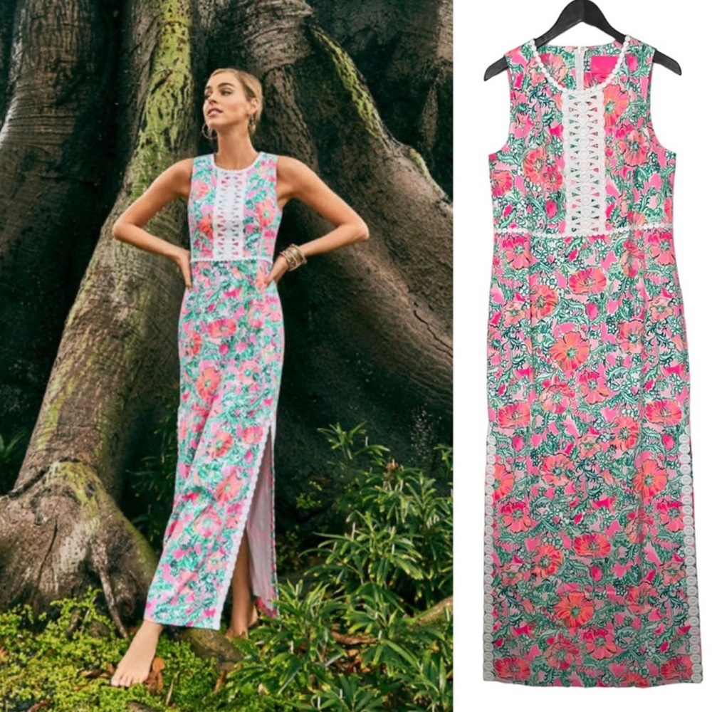 Lilly Pulitzer Ashler Stretch Maxi Shift Soleil Pink Perfect Poppy 10